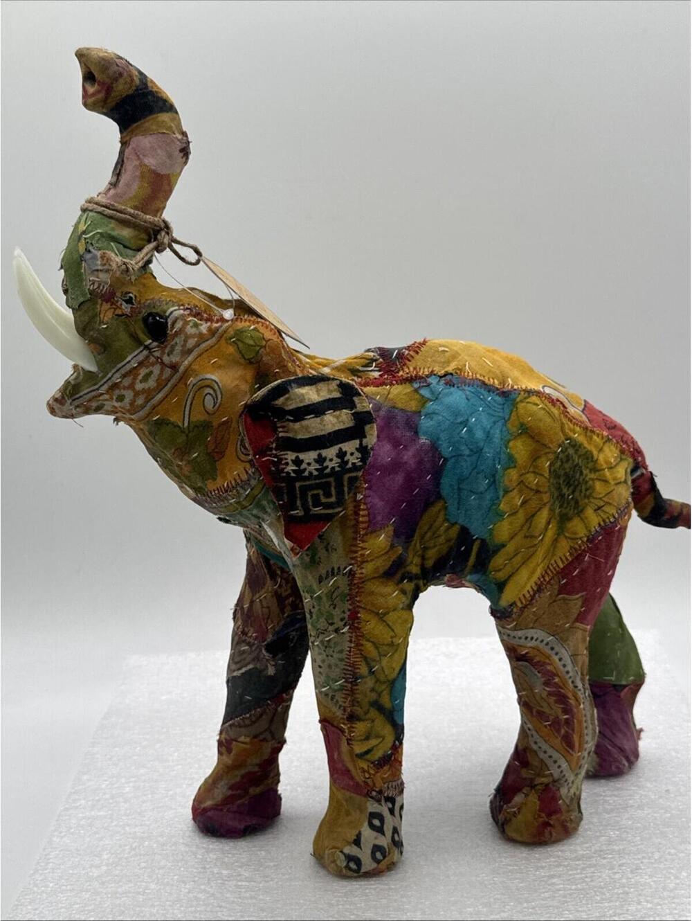 Patchwork Indian Tapestry Paper Mache 12” Elephant Figure Passport To India